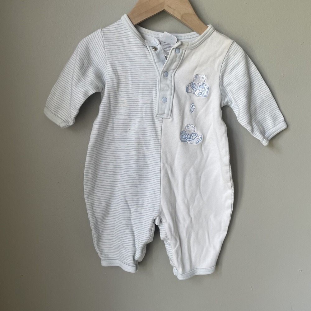 Vintage 90's Baby Boy Little Me Size 6 Months One Piece Outfit Blue/white‎ Bear
